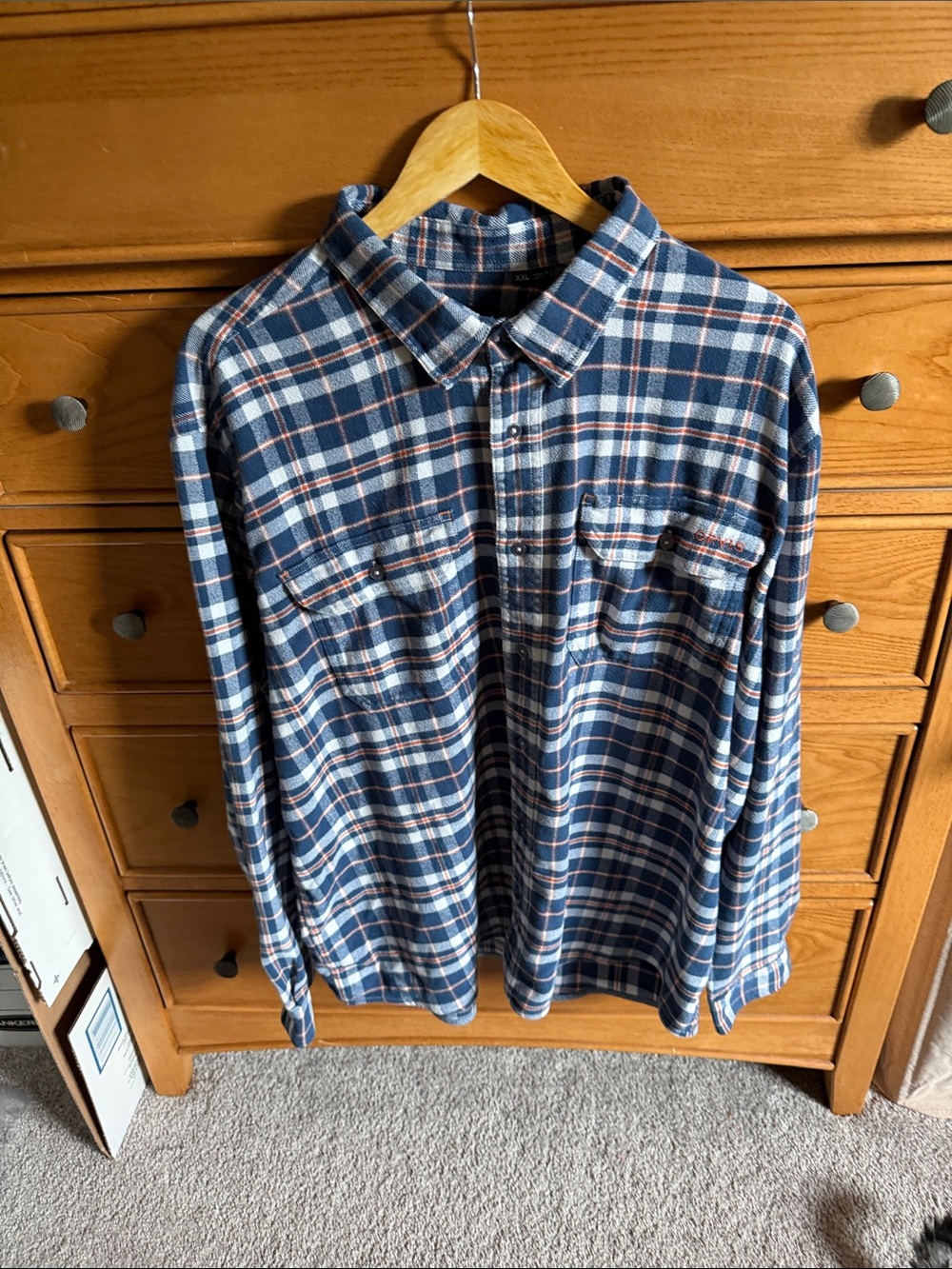 Orvis Mens Shirt XXL Blue Plaid Flannel Active Fit Long Sleeve Button Front